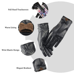 Azonee Leather Gloves for Women Women PU Leather Touchscreen Gloves Touch Screen Texting Winter Warm Cycling Driving Bowknot Gloves, One Size