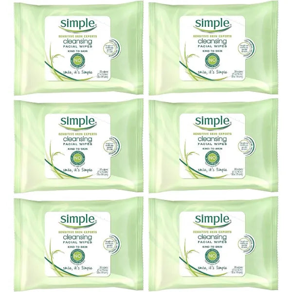 Simple Cleansing Facial Wipes 25 Count (Pack of 6)
