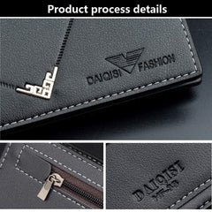FEIXAING Men's Long Thin Slim Leather Wallet Credit Card Clip Money Bag Business Card Organizer Bi-Fold Passport Wallet Men Black