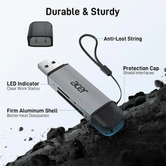 Acer 2-in-1 SD Card Reader (ODK4E0) Gray – USB-C Adapter for SD & microSD Cards, Fast Transfer, Portable Design