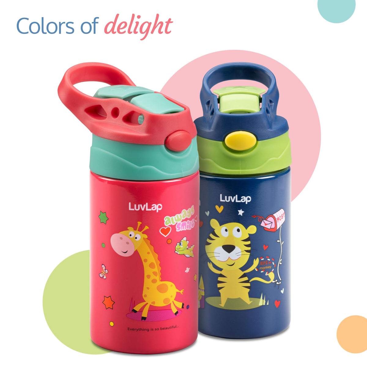 Luv Lap Premium Stainless Steel Straw Sipper made of SS304 steel, 280ml, Pink, with One-Touch Spout Opening, BPA-Free, rust-free, odour-free Durable Design, with easy portable handle,