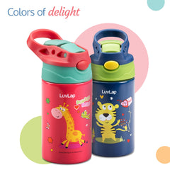 Luv Lap Premium Stainless Steel Straw Sipper made of SS304 steel, 280ml, Pink, with One-Touch Spout Opening, BPA-Free, rust-free, odour-free Durable Design, with easy portable handle,