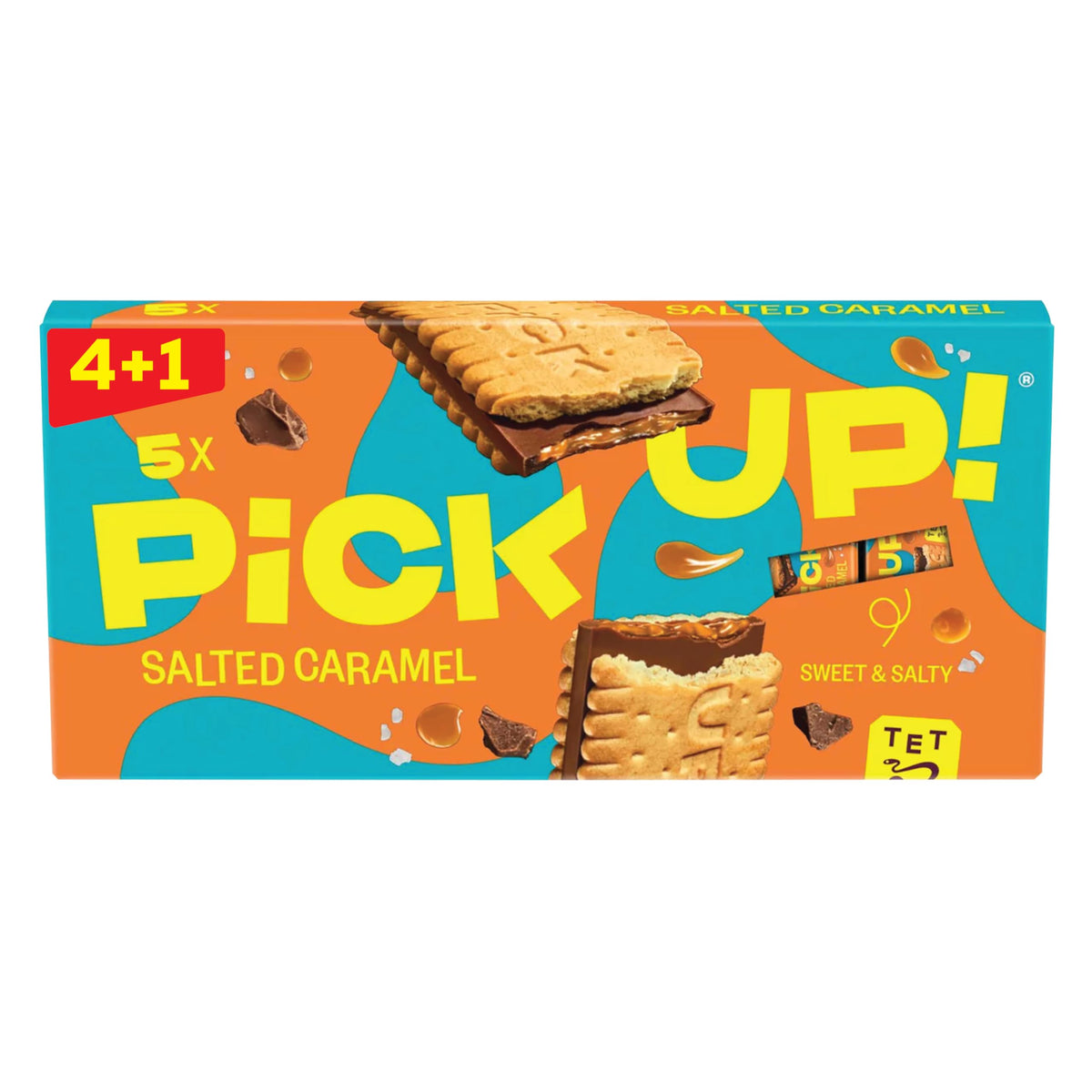 Bahlsen Pick Up! Salted Caramel, Chocolate Biscuit Bar, Free from Any Artificial Additives, Colorants and Flavors, 4+1 - 140g