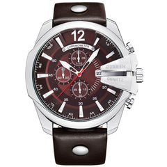 CURREN Men Watches Gold Male Fashion Leather Strap Outdoor Casual Sport Wristwatch with Big Dial (Silver brown)