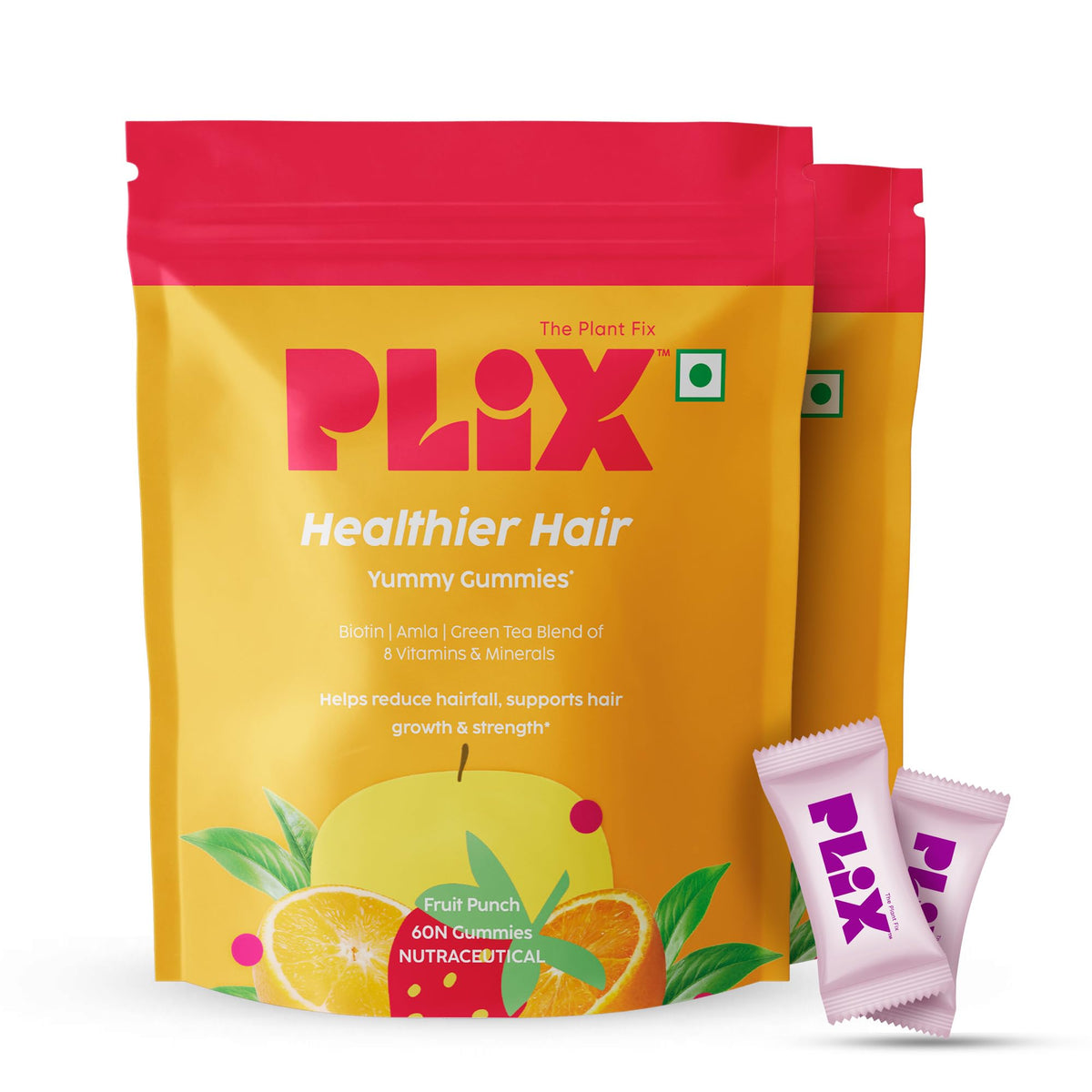 PLIX - THE PLANT FIX Biotin Hair Gummies For Healthy, Strong Hair & Reduced Hairfall | Enriched With Amla, Green Tea + 8 vitamins & minerals | 120 Days Pack for Men & Women | 100% Vegetarian