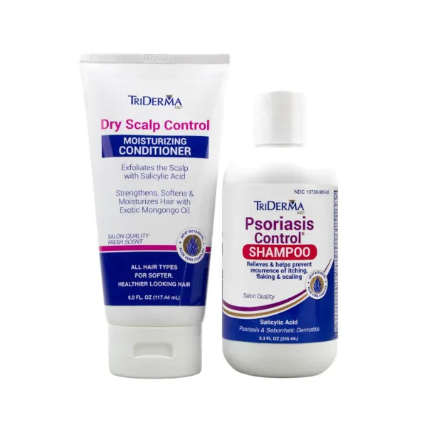 TriDerma Psoriasis Control Scalp Exfoliator Shampoo 8.3 oz & Dry Scalp Moisturizing Hair Conditioner 6.0 oz, Salon Quality Dry Scalp Treatment Hair Care, Fresh Rosemary Oil, Value Bundle