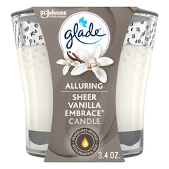 Glade Alluring 2in1 Sheery Vanilla Embrace Scented Candle, Fragrance Infused With Essential Oils, 3.4Oz