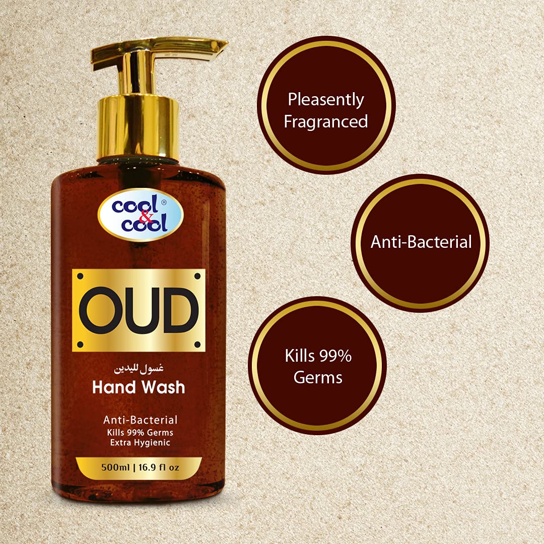 Cool & Cool Arabic Series Oud Hand Wash -500Ml - Antibacterial, Alcohol-Free, Moisturizing with Vitamin E, 99% Germ-Killing Formula