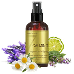 Seven Minerals Calming Magnesium Spray | 100 Percent Natural Essential Oils Blend - Lavender, Roman Chamomile, Clary Sage, and Bergamot - 4 Fl Oz