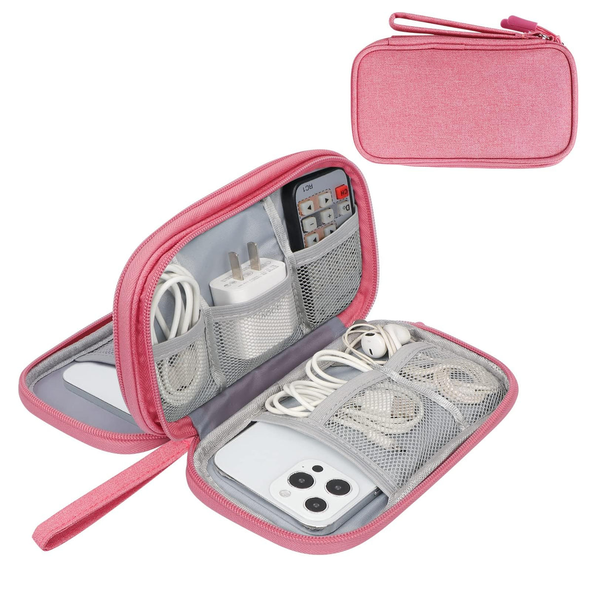 KOWVOWZ Electronics Accessories Organiser Bag, Double-Layer Travel Cable Organiser for Electronics Accessories, Travel Cable Organiser for Charger, Adaptors, Hard Drives, Mouse, SD Cards (Pink)