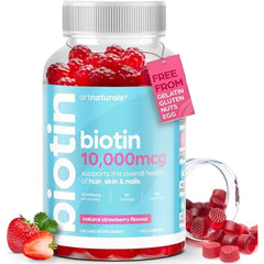 Artnaturals Biotin Gummies for Hair Growth 100 Gummies Natural Strawberry Vitamins Supports Nails and Skin Gelatin, Gluten, Nut and Egg Free