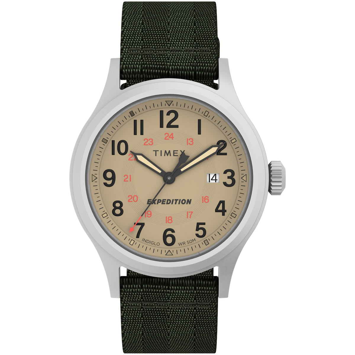 Timex Men's Expedition North Sierra Watch - Black Strap Cream Dial Stainless Steel Case - Green