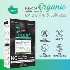 Vegetal Safe Color+ Organic Permanent Gel Hair Color, Soft Black 1.0, No Ammonia, Made with Natural Herbs, 100% Gray Coverage, 30-Day Color Lock (190 ml)