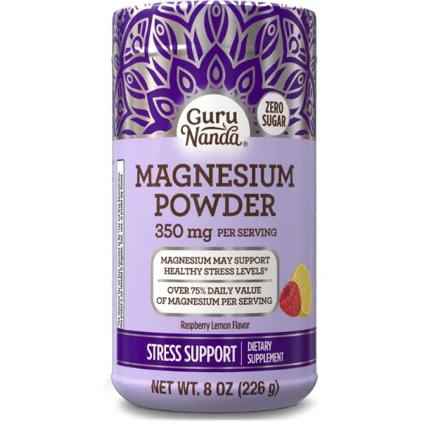 GuruNanda Magnesium Powder 350 mg, Raspberry Lemon Flavor, Zero Sugar, 8 oz