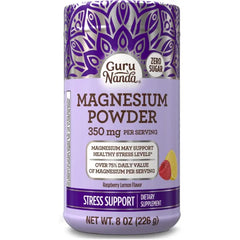 GuruNanda Magnesium Powder 350 mg, Raspberry Lemon Flavor, Zero Sugar, 8 oz