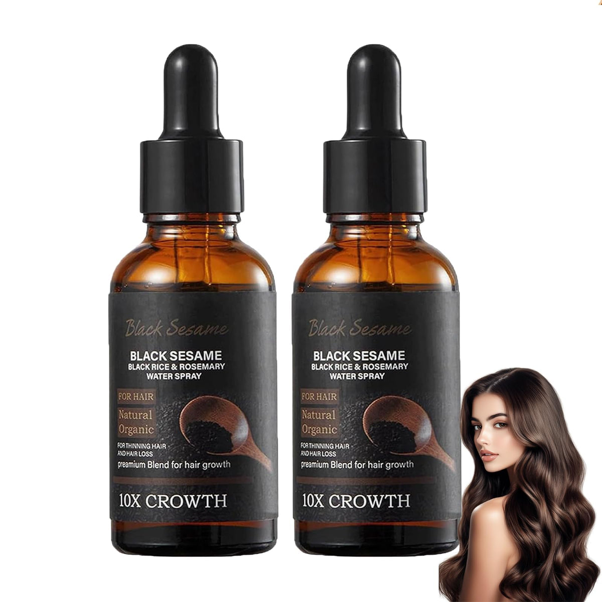 LBOYLOVE Black Sesame Hair Growth Oil, Black Sesame Hair Growth Serum, Rice & Rosemary Water Spray, Seeds Extract Essence, Promote H-air G-rowth, 30ml/1.01floz (2pcs)