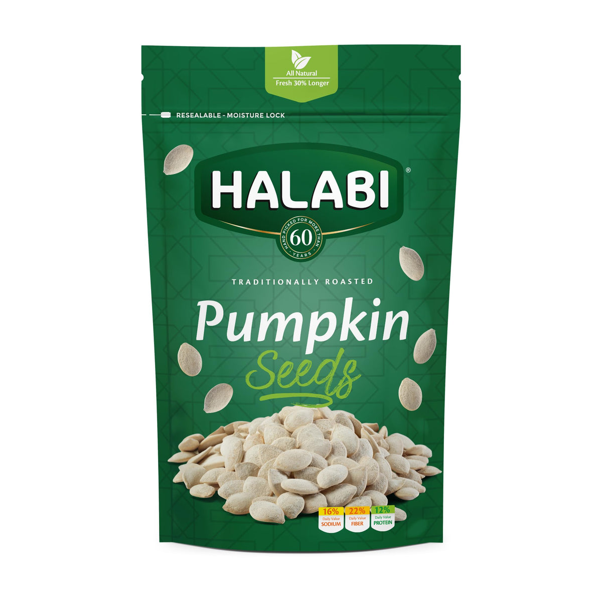Halabi Pumpkin Seeds All Natural Ingredients - Traditional Healthy Baked Snacks, Resealable Bag - 150g