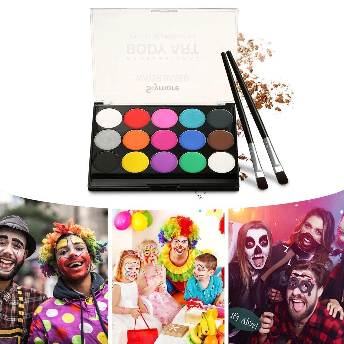 LIENJAER Face Paint Kit, Professional Quality Face & Body Paint, 15 Colors & 2 Brushes Makeup Face Paint Palette Set, Ideal for Halloween Party Face Painting, Cosplay, Thanksgiving, Christmas