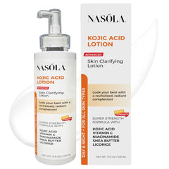 Nasola Kojic Acid Lotion Natural Skin Clarifying for Face & Body with Vitamin C, Niacinamide, Shea Butter, Licorice & Green Tea for Complexion Revitalization, Women & Men, 13.5 Oz