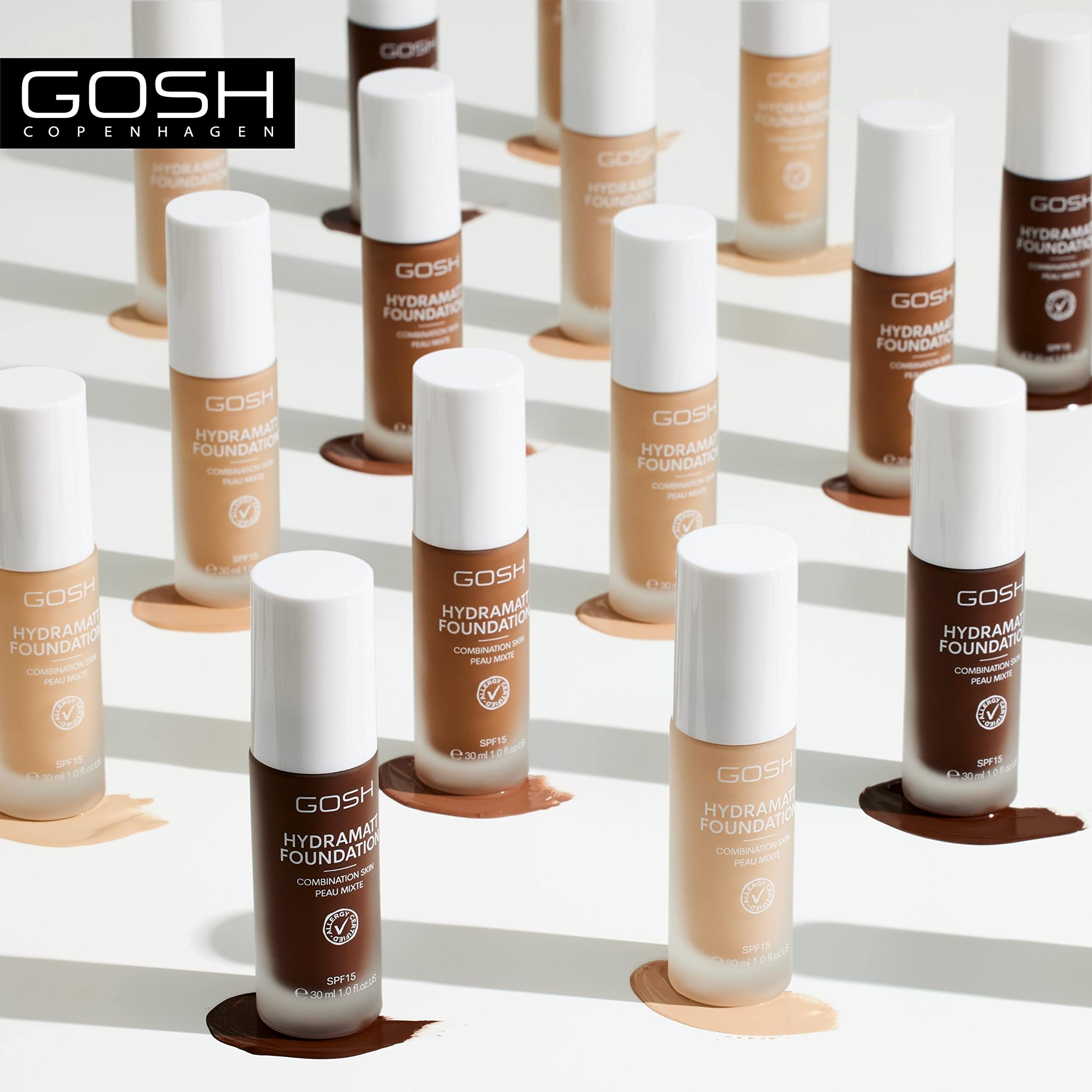 GOSH Foundation with SPF 15 for Light and Dark Skin, Vegan, Matte Makeup for Dry, Sensitive and Oily Skin, Smudge- and Sweat-Proof, Oil-Free, Adjustable Coverage, No Mask Effect, 006N