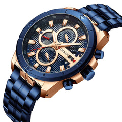 CURREN Quartz Watches for Men's Original Brand Calendar Multi-function style Waterproof Boys Steel Wrist Watch 8337 - Blue
