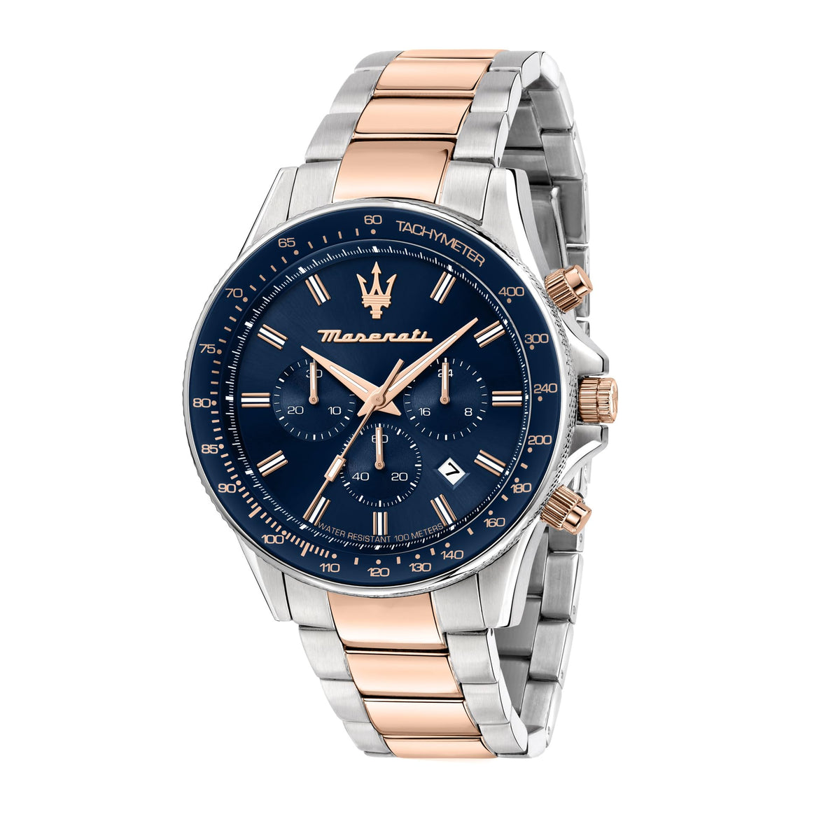 Maserati Sfida Men's Watch, 44 mm, Chronograph, Quartz Watch - Silver/Rose Gold