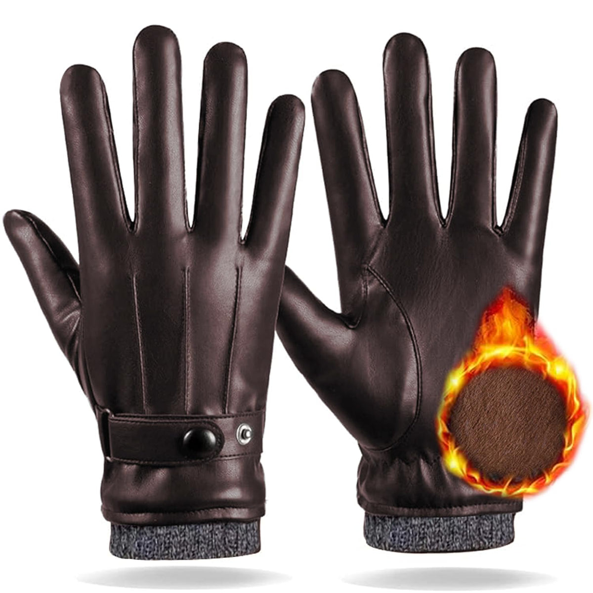 BananaHome Winter Leather Gloves For Men,Winter Warm Touch Texting Typing Screen Motor Gloves Adjustable Soft Gloves Cashmere Lining - gifts