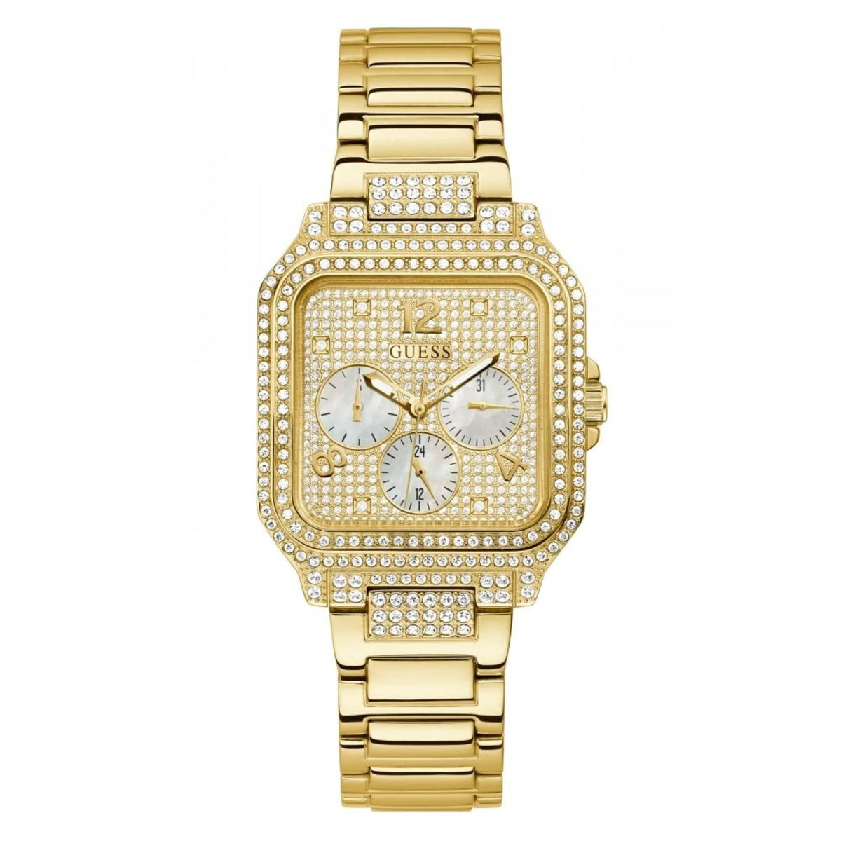 GUESS US Women's Gold-Tone Square Multifunction Watch