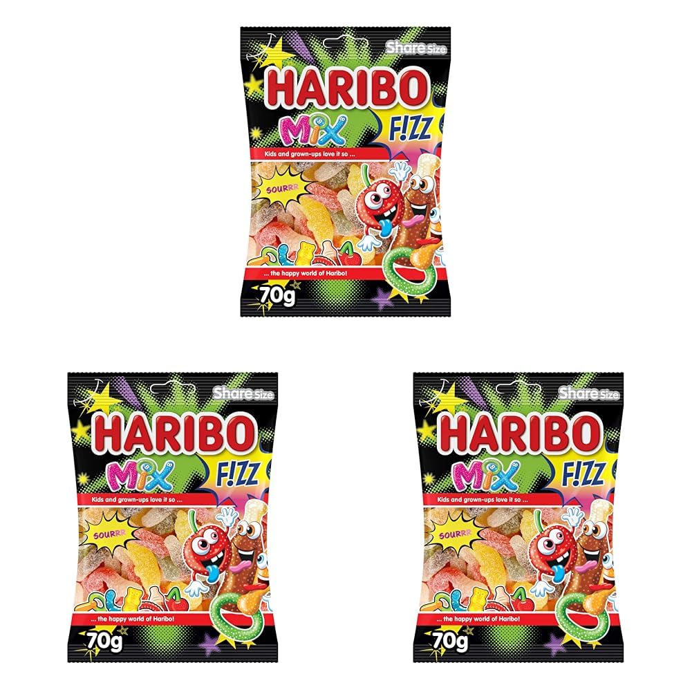 HARIBO Fizz Mix Sour Candy Gummies - 70G (Pack of 3)