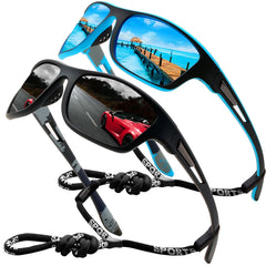 Sports Sunglasses Polarized For Mens Womens Driving Fishing Running Wrap Around Sun Glasses Unbreakable Frame Goggles with Glasses rope Strap UV Protection