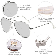 SOJOS Classic Aviator Polarized Sunglasses Mirrored UV400 Lens SJ1054