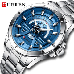 CURREN Original Brand 8381 Stainless Steel Band Wrist Watch For Men With Brand (Box)-8381 - SILVER SKY BLUE