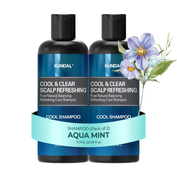 Kundal Shampoo, Hair Scalp Care - Aqua Mint Refreshing Cool Shampoo with Eucalyptus, Tea Tree Extracts, Argan Oil 10.14 fl.oz, Pack of 2