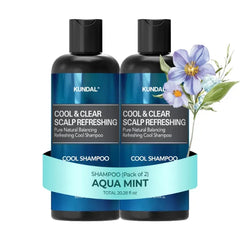Kundal Shampoo, Hair Scalp Care - Aqua Mint Refreshing Cool Shampoo with Eucalyptus, Tea Tree Extracts, Argan Oil 10.14 fl.oz, Pack of 2