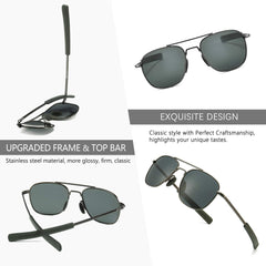 SUNGAIT Men's Military Style Polarized Pilot Aviator Sunglasses Bayonet Temples