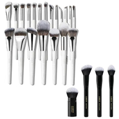 LORYP 4Pcs Full Face Retractable & 20Pcs White Soft Vegan Professional Face Eye Makeup Brushes Bundle