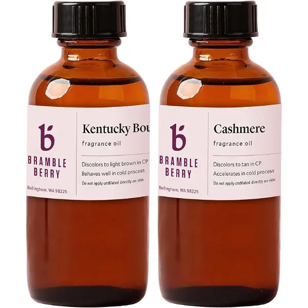 Bramble Berry Kentucky Bourbon & Cashmere Fragrance Oil Set 2 x 2 oz Masculine Bourbon + Cozy Vanilla Scents for Soap Making, Candles, Beard Oil, Lotion & Bath Bombs Skin Safe, Vegan, Paraben Free