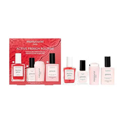 Manucurist Active French Manicure Routine Set Includes 1 Active Glow Raspberry, 1 Green Nail Polish Crème Travel Size, 1 Mani Stamper, and 1 Sunshine Top Coat Nail Care Polish Set