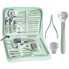 Khazna Professional Manicure Set Pedicure Tools Set Nail Grooming Kit for Women Mens, 22 in 1 Nail Manicure Kit Foot Hand Care Kit Nail Clipper Set - Matcha Green