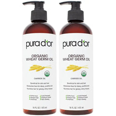PURA D'OR 16 Oz ORGANIC Wheat Germ Oil - 100% Pure & Natural USDA Certified Cold Pressed Carrier Oil - Vitamin E Rich, Moisturizing & Nourishing Anti-Aging Properties - Healthy Hair Growth & Skincare