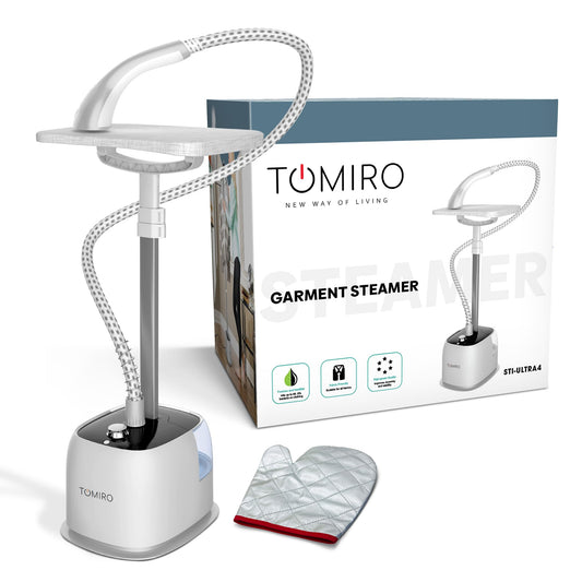 TOMIRO 2200W 1.6L Steam Iron Standing Garment Steamer with Ironing Board, 10 Levels of Adjustment, Strong Steam Penetration, Wrinkle Removal, Suitable for Home, Office and Travel