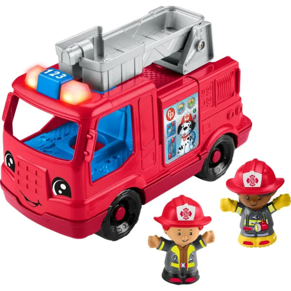 Fisher-Price Little People Toddler Toy Fire Truck Musical Push-Along Vehicle with 2 Figures for Pretend Play