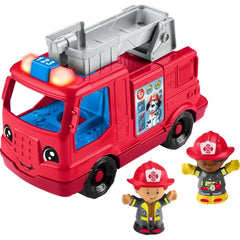 Fisher-Price Little People Toddler Toy Fire Truck Musical Push-Along Vehicle with 2 Figures for Pretend Play