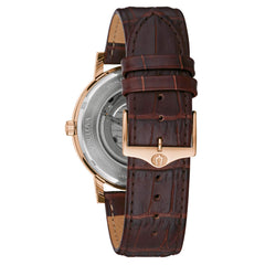 Bulova Men's Classic Dress 3-Hand 21- Jewel Automatic Watch, 42 Hour Reserve, Hack Feature, Sub-Second Hand, Open Aperture Dial, Exhibition Case Back, 42mm - Brown Leather/Rose Gold