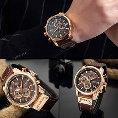 CURREN Men Leather Strap Military Watches Men's Chronograph Waterproof Sport Wrist Date Quartz Wristwatch Gifts, gold brown, Chronograph,Quartz Movement