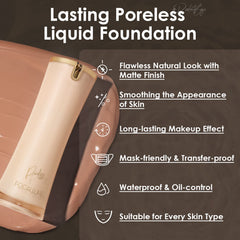 FOCALLURE PerfectBase Lasting Poreless Liquid Foundation, Medium to Full Coverage with Matte Finish, Covers Blemishes & Under-Eye Circles for All Skin Types, WP21 CASHEW