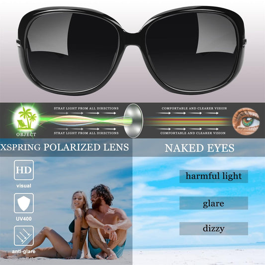 X spring Polarized Sunglasses for Women, Oversized Polarized Sunglasses for Women, Ladies Vintage Thick Big Frame Sun Glasses Shades Polarized Lens for Walking, Driving, Shopping,Taking Photos