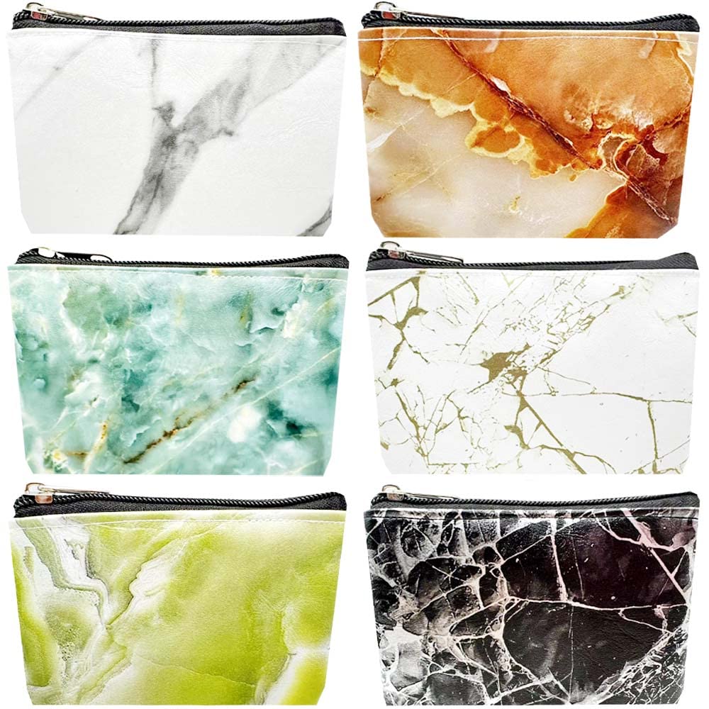 HappyDaily 6 Pack Canvas Zipper Bags Small Makeup Bags Lipstick Cosmatic Organizer Small Storage Pouch Carrying Purse, Marble Pattern, Small (3.1" x 5.1"), Classic Makeup Bags Set