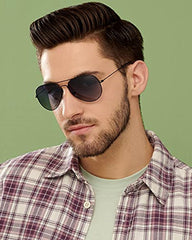 VINCENT CHASE EYEWEAR By Lenskart | Black Dual Tone Full Rim Pilot | VINTAGE | Branded Latest and Stylish Sunglasses | Polarized and 100% UV Protected (UV 400) | Men & Women | Large | VC 5158/P