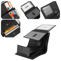HAWEE Trifold Billfold RFID Blocking Cowhide Leather Wallet for Men 10 Card Slots 2 ID Windows with Coin Pocket - Black